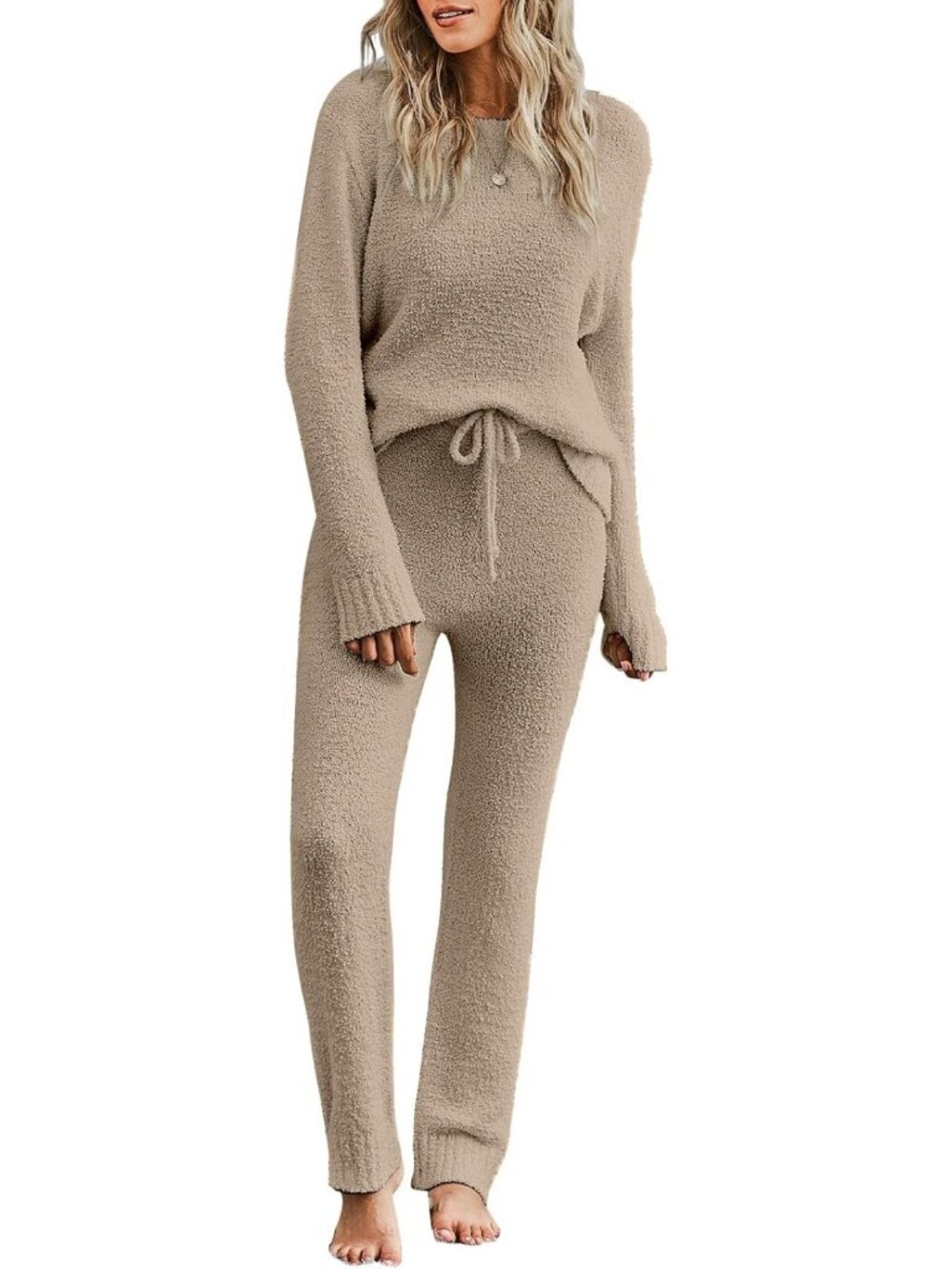Cozy Women's Fuzzy Fleece Pajama Set | Long Sleeve Knitted Loungewear
